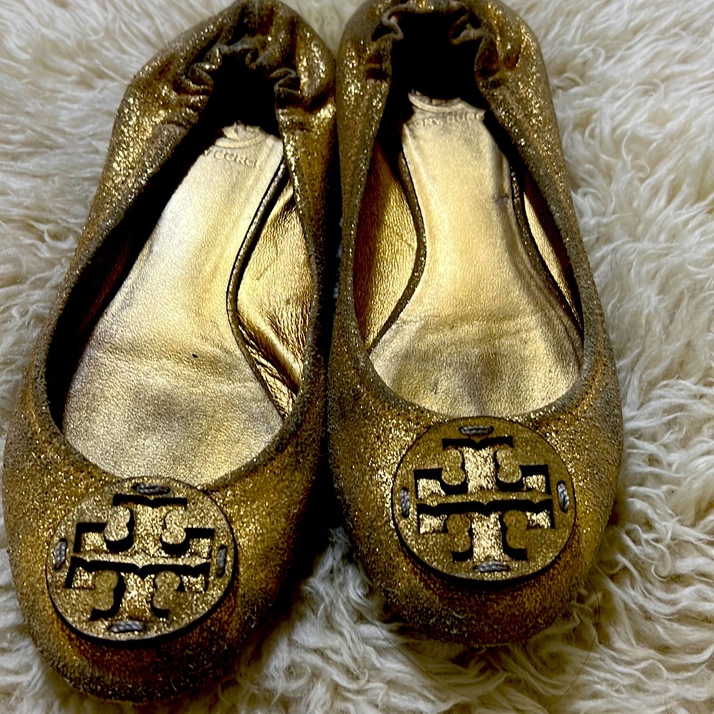 Tory Burch Metallic Gold Minnie Flats size 8